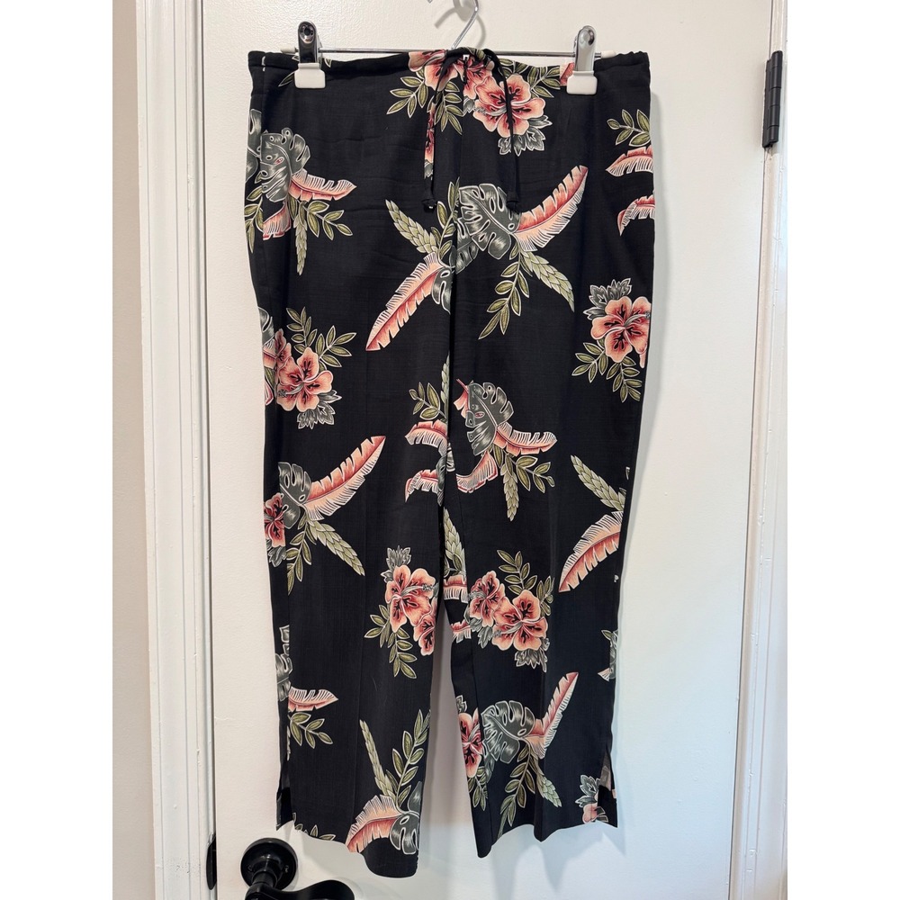 Tommy Bahama Womens Silk Stretch Tropical Floral Palm Print Pants Black Size 2